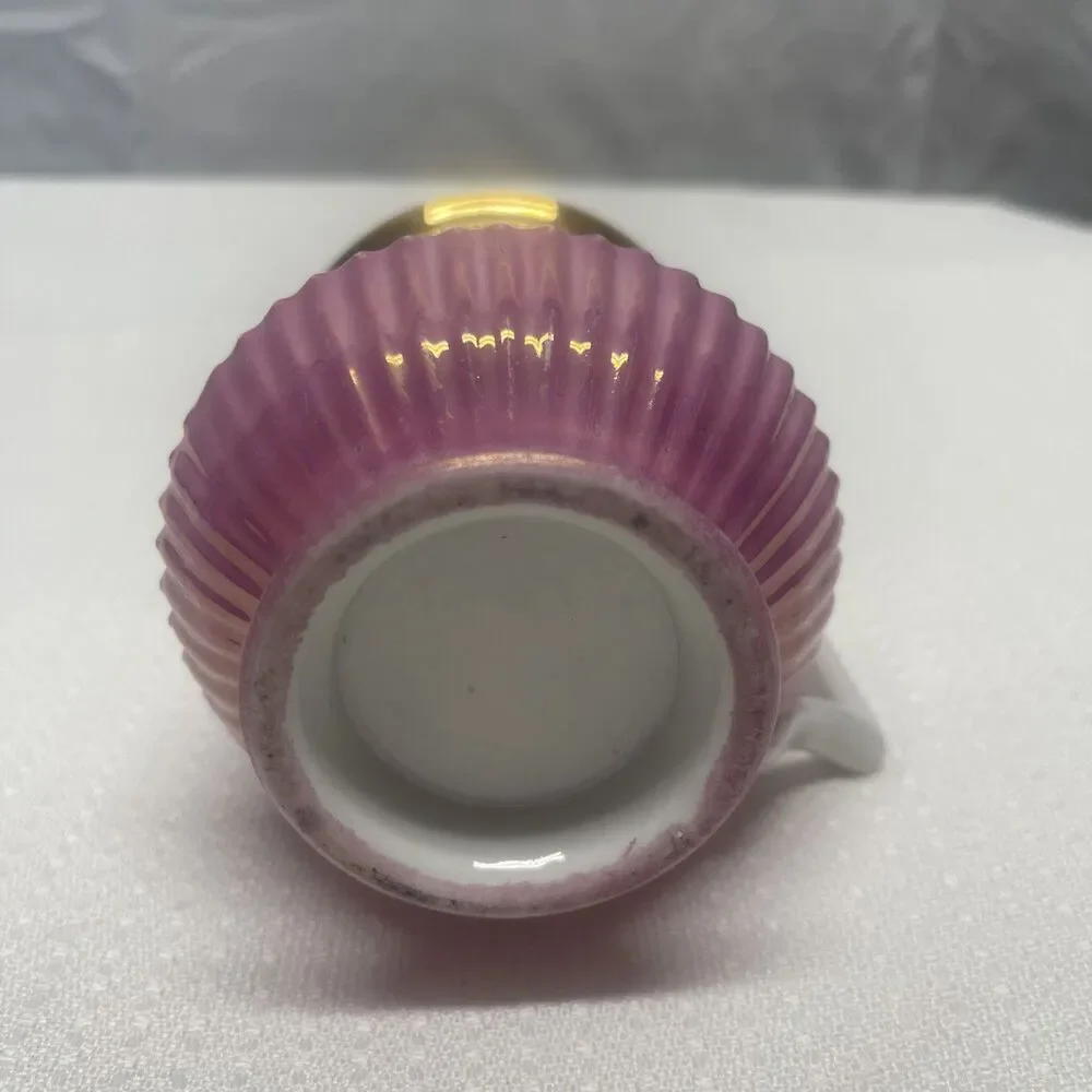 VINTAGE PORCELAIN Coffee Tea Cup Hand Painted Gold Pink Purple Blue STUNNING